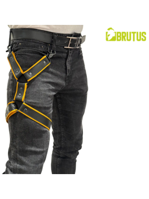 BRUTUS Leather Leg Harness  Black-Yellow