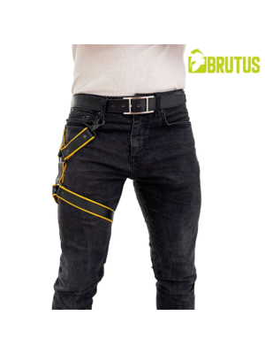BRUTUS Leather Leg Harness  Black-Yellow