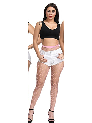  Women Sexy Mesh High Waist - Large Fishnet - Pantyhose Pink