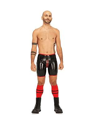 Mister B Rubber Short Chaps Reversible Black Red