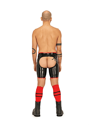 Mister B Rubber Short Chaps Reversible Black Red