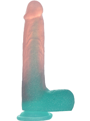 Glitter Realistic Liquid Silicone Dildo 22 cm - Pink / Turquoise