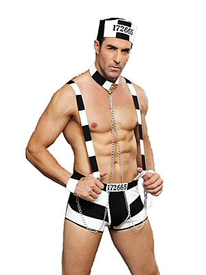 5 Piece Prisoner Uniform White/Black M/L
