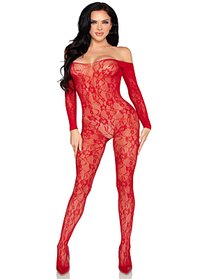 LEG AVENUE - 89366 LACE LINGERIE BODYSTOCKING RED - ONE SIZE
