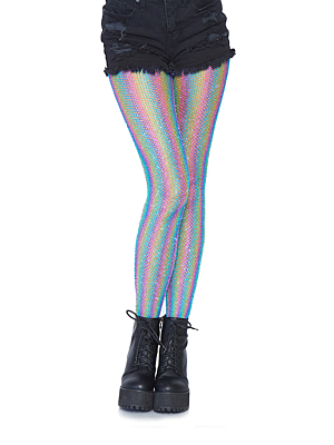 Lurex rainbow fishnet tights