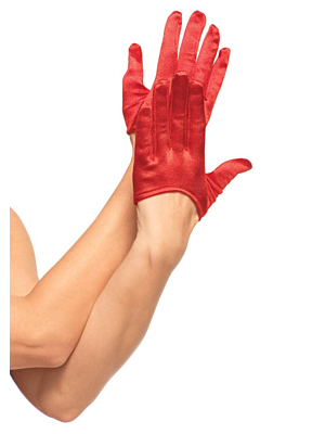 Mini Cropped Satin Gloves, red, O/S