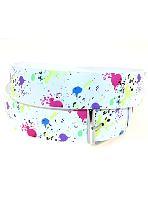 Printed Multicolour Paint Splash White Belt