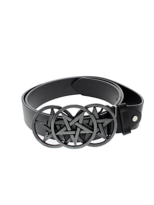 Black PU Belt with Triple Pentagram Buckle