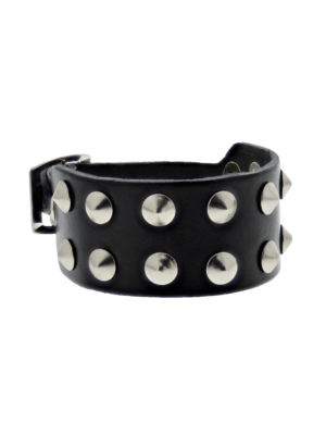Black 2-Row Conical Studded Leather Bracelet with Buckle