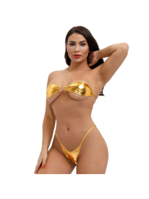 Sexy Solid Tube Top Bikini Swimsuit Gold