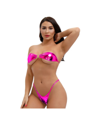 Sexy Solid Tube Top Bikini Swimsuit Fuchsia