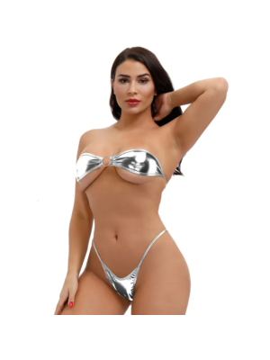 Sexy Solid Tube Top Bikini Swimsuit Silver