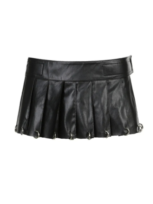 Women Gothic Punk Pleated Skirt Black