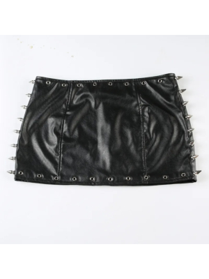 Women’s Punk Leather Rivet Skirt Black