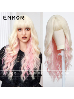 Long Curly Hair Wigs Blonde-Pink 66cm