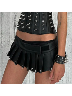 Women Gothic Punk Pleated Skirt Black