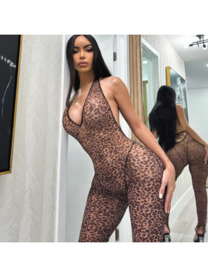 Leopard Printed Sexy V-Neck Backless Jumpsuits