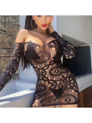 Sexy Strapless Long Sleeve Sexy Dress Black os