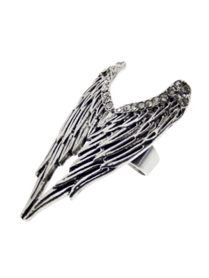 Adjustable Angel Wings Ring with Diamante Stones