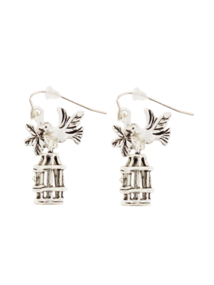 Silver Bird and Cage Earrings (3 x 2cm)