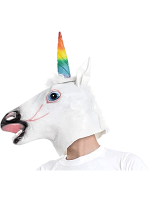 Large Latex Unicorn Head Mask with Rainbow Horn