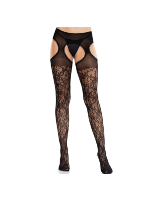 Leg Avenue - Floral Lace Stockings With Garters Black os
