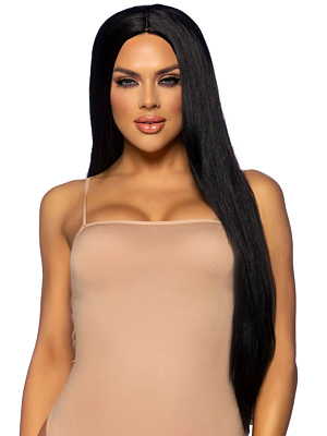 Long straight center part wig - Black