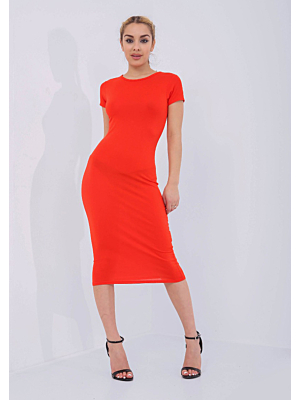 Basic Midi Bodycon Dress Red