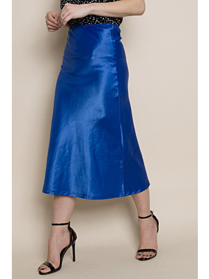Bias Satin Midi Skirt Blue