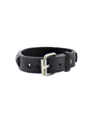 Black on Black 1-Row Pyramid Studded PU Bracelet with Buckle