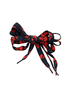 Pair of Black Shoelaces with Red Skulls