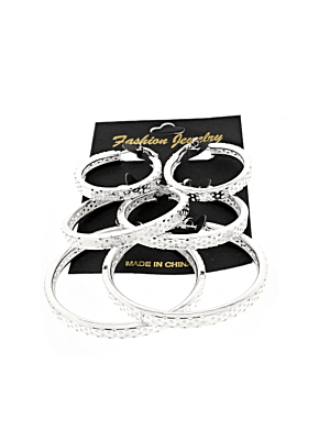 3 on a Card Patterned Silver Hoop Earrings