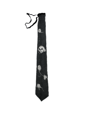 Large Plastic Skull & Cobwebs on Creepy Grey Cloth Halloween Tie