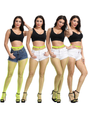 Women Sexy Mesh High Waist -XLarge Fishnet- Pantyhose Neon Yellow