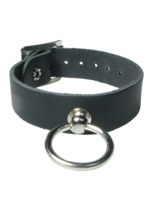 HANDMADE  SMALL RING LEATHER WRISTBAND - BLACK