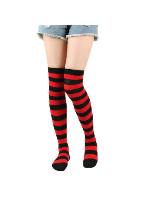 Stocking Over The Knee Socks Black Red