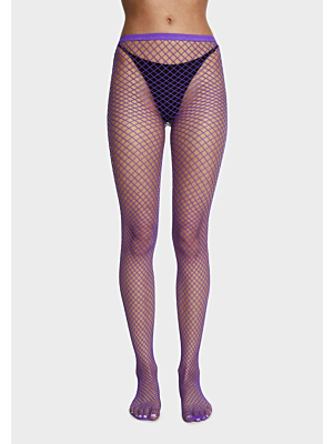 Women Sexy Mesh High Waist Fishnet Pantyhose Purple