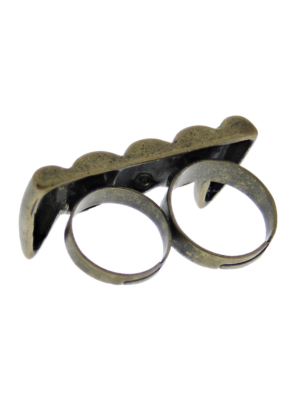 Adjustable Burnished Gold Vamprire Fangs Double Ring