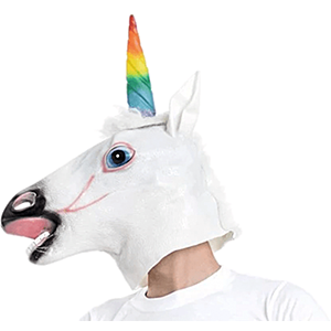 Large Latex Unicorn Head Mask with Rainbow Horn