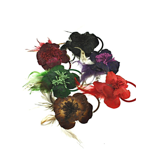 Brown 2-Tone Flowers with Feathers on Elastic & Pin