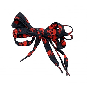 Pair of Black Shoelaces with Red Skulls