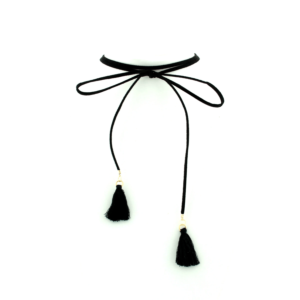 Long Ribbon Black Tie Up Suede Choker with Tassels