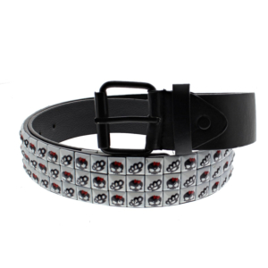 Punk Skull & Knuckle Dusters on White 3-Row Pyramid Belts