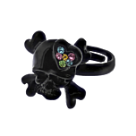 Adjustable Black Skull & Crossbone Ring with Multicoloured Gem Filled Heart