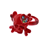 Adjustable Red Skull & Crossbone Ring with Multicoloured Gem Filled Heart