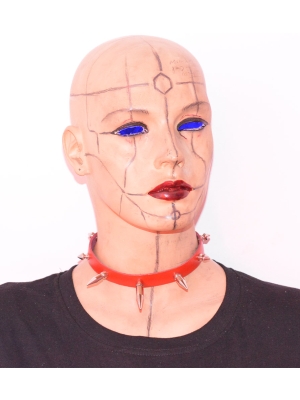 Leather Choker Collar with 1 Row Spikes - Red - Fetish - BDSM