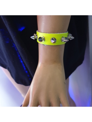 Leather Handmade Wristband with Spikes - Yellow - BDSM