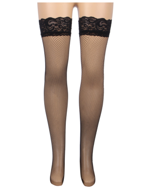 Black Fishnets Thigh High Stockings Silicone Lace Top Stay Up Sheer Hosiery