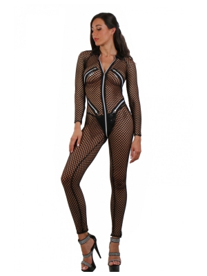 Festival Fashion Catsuit with five zips Black