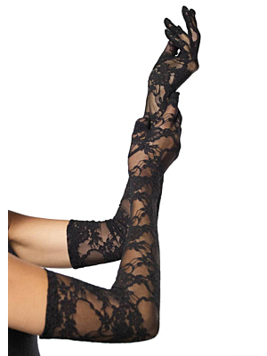 Lace Elbow Gloves, black, O/S